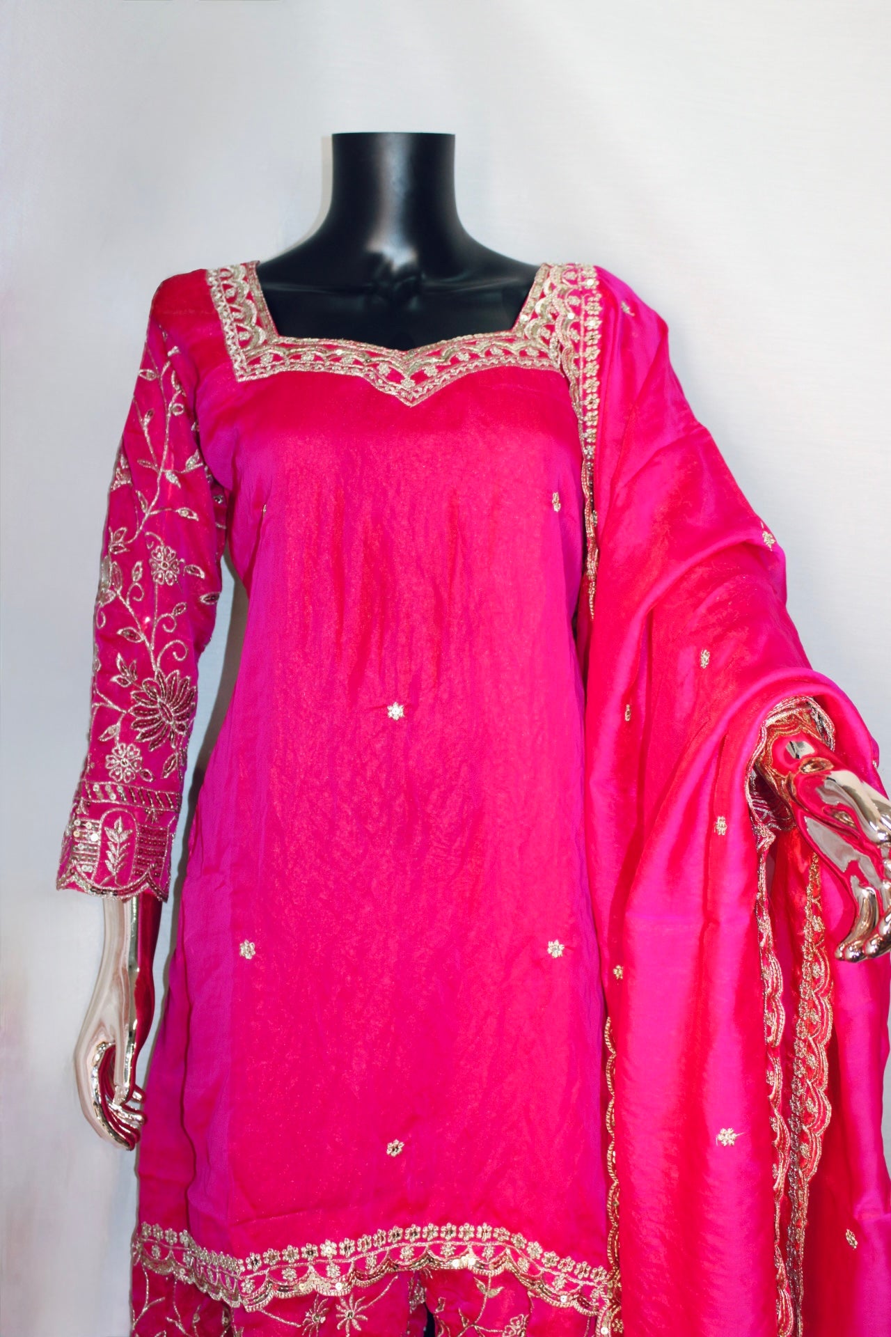 Fuchsia Pink Embroidered Panjabi Set