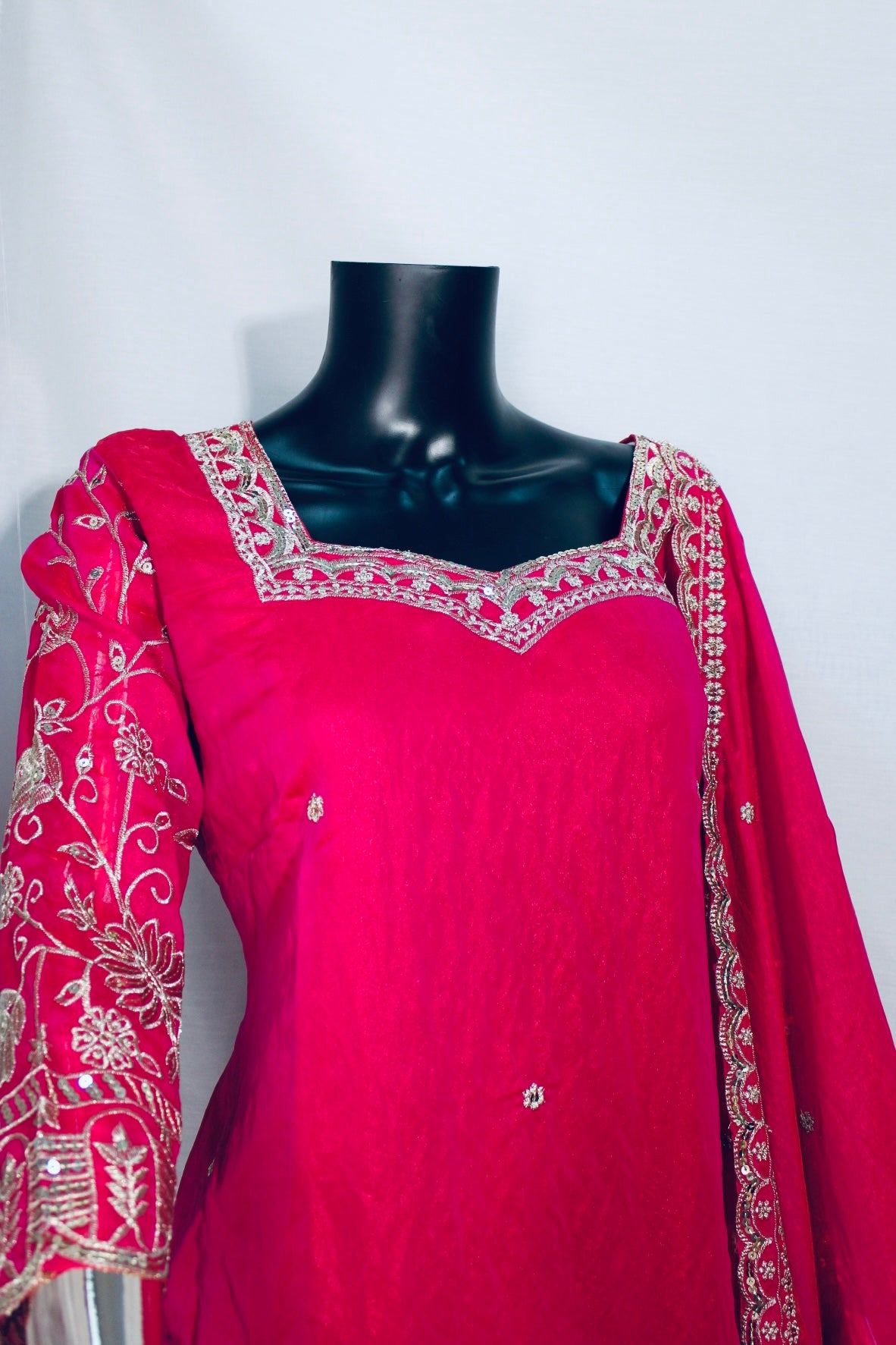 Fuchsia Pink Embroidered Panjabi Set