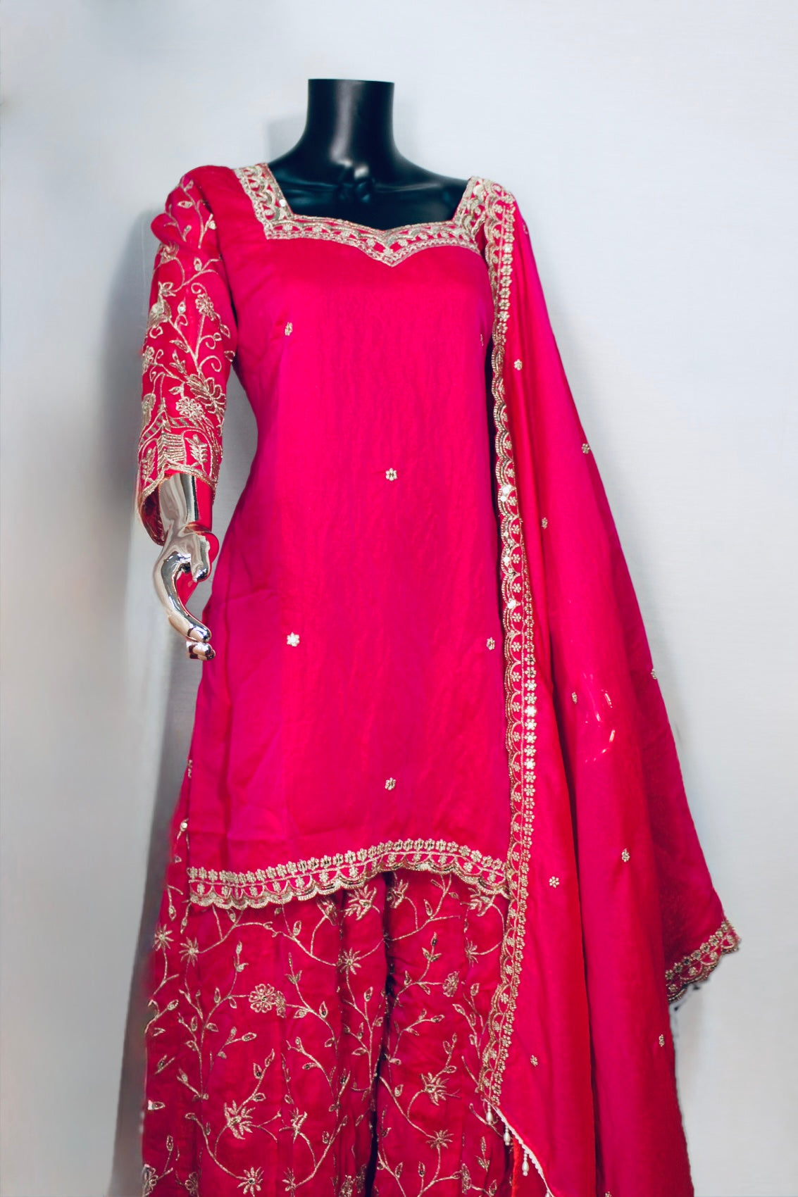 Fuchsia Pink Embroidered Panjabi Set