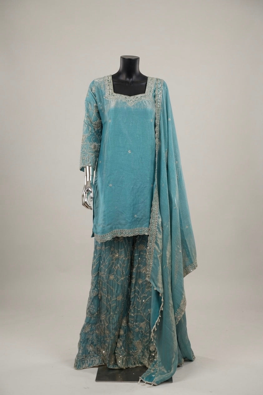 Blue Embroidered Panjabi Set