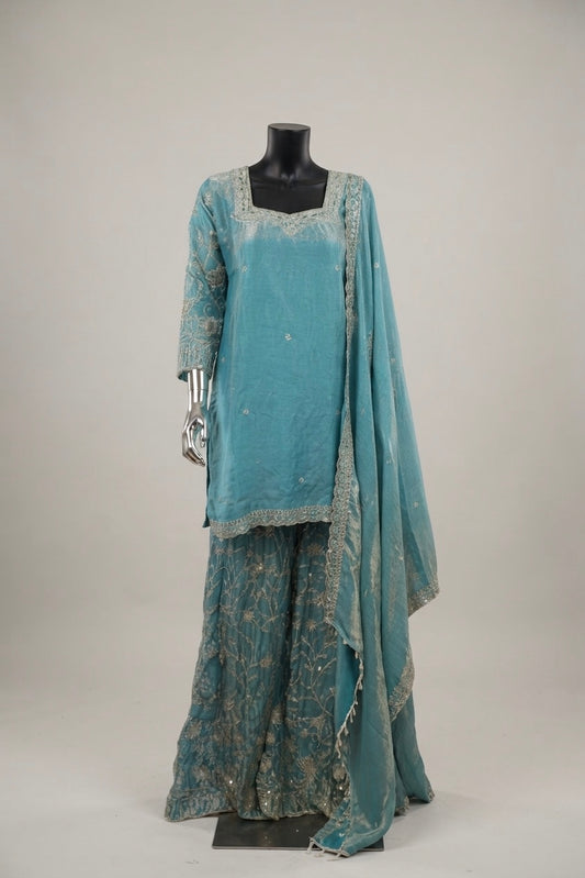 Blue Embroidered Panjabi Set