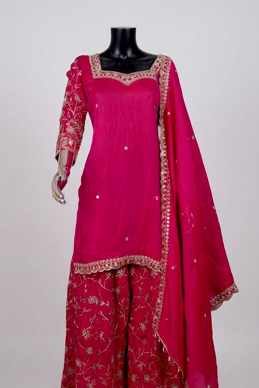 Fuchsia Pink Embroidered Panjabi Set